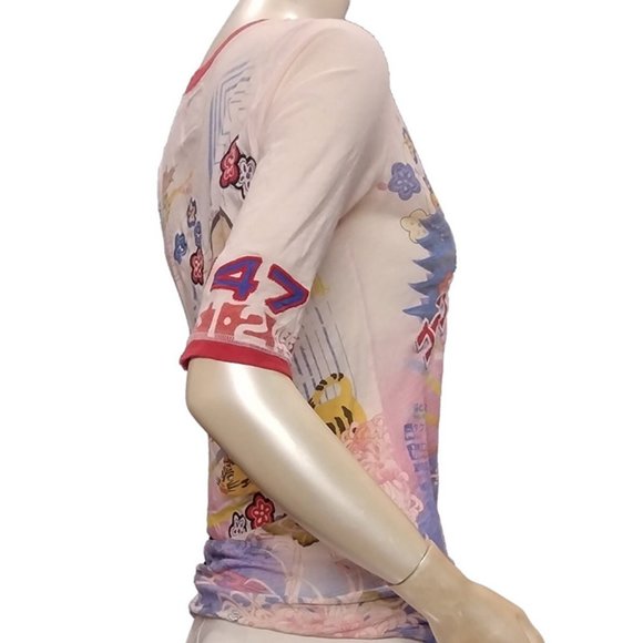 Vintage Lucky Brand Rare Y2K V-Neck Geisha Graphic Tee - Picture 6 of 10